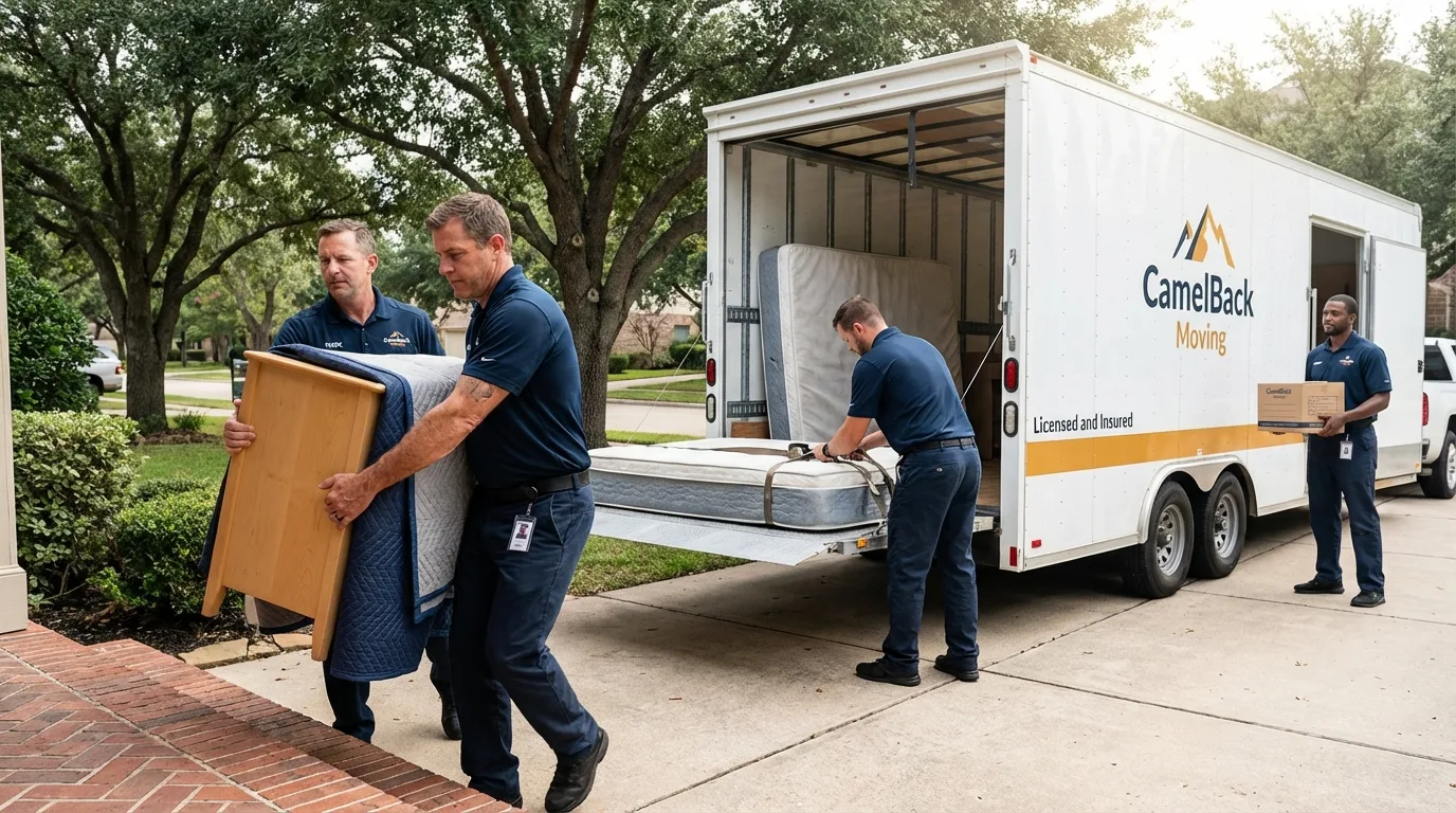Crew loading residential truck for cross-state move from South Pekin, IL