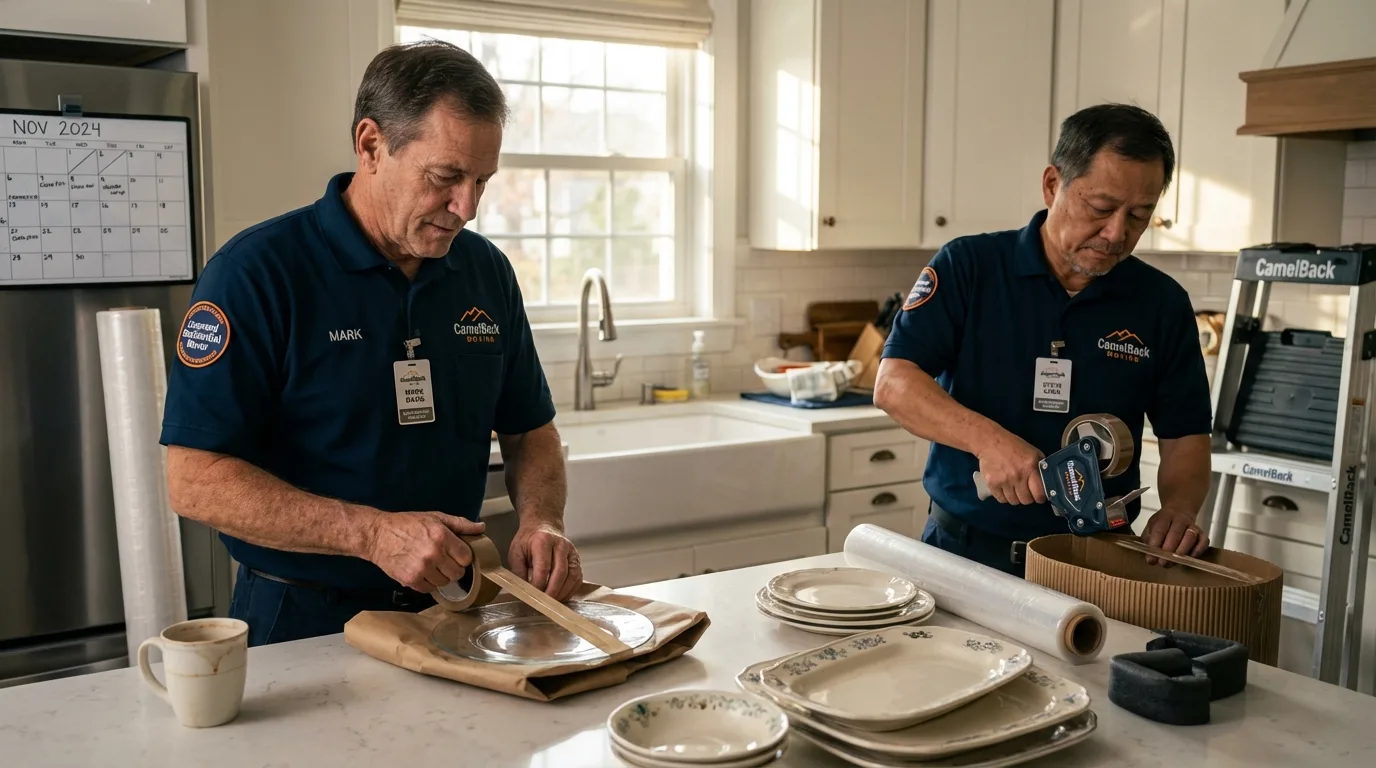 Professional crew packing kitchen dishware in South Pekin, IL